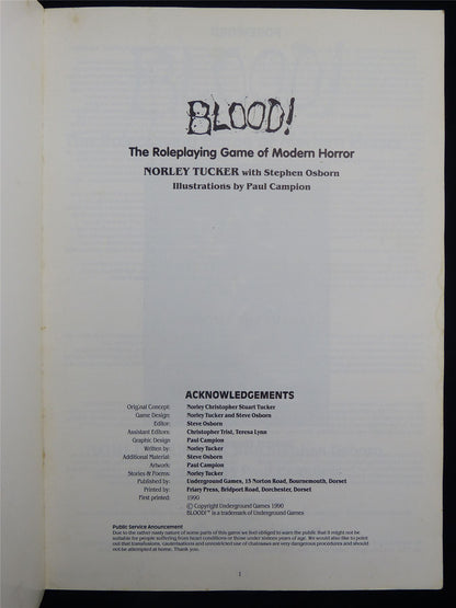 Blood! The Roleplaying Game of Modern Horror - Roleplaying Softback #2MP