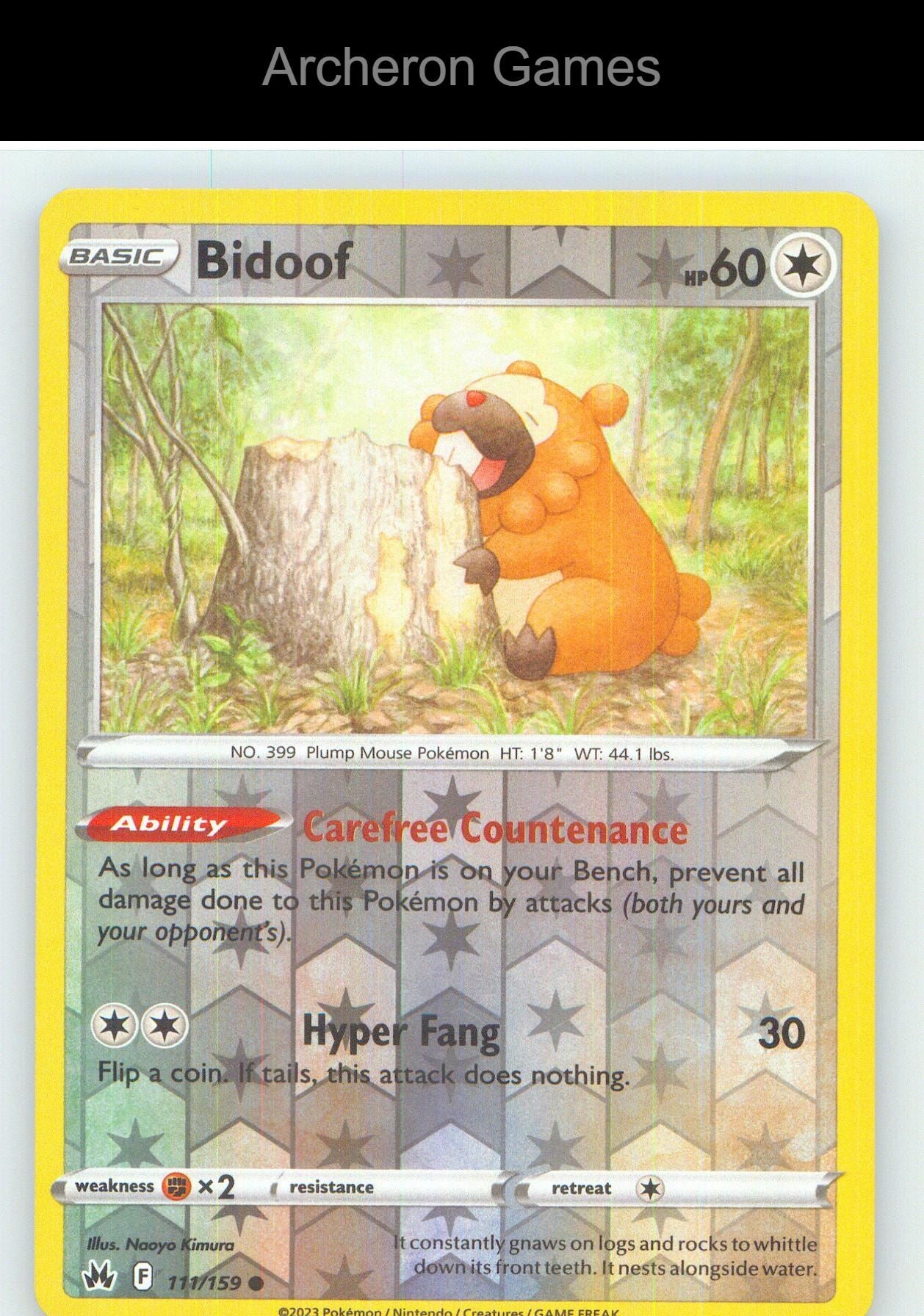 Pokemon Card Bidoof CRZ 111/159 C Crown Zenith Reverse Holo