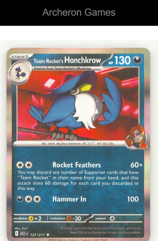Pokemon Card Team Rocket's Honchkrow ASC 127/217 R Ascended Heroes Holo