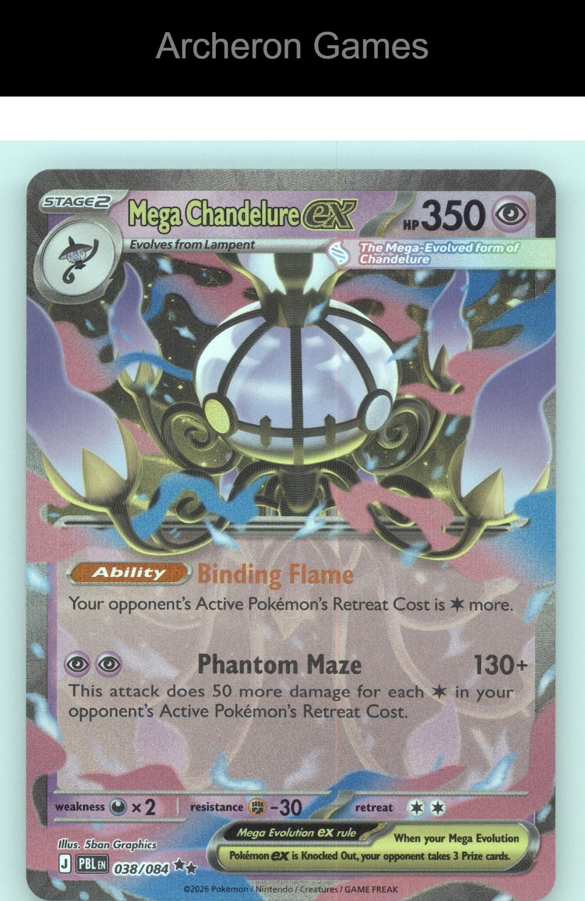 Pokemon Card Mega Chandelure ex ME05 038/084 Double Rare Pitch Black Holo