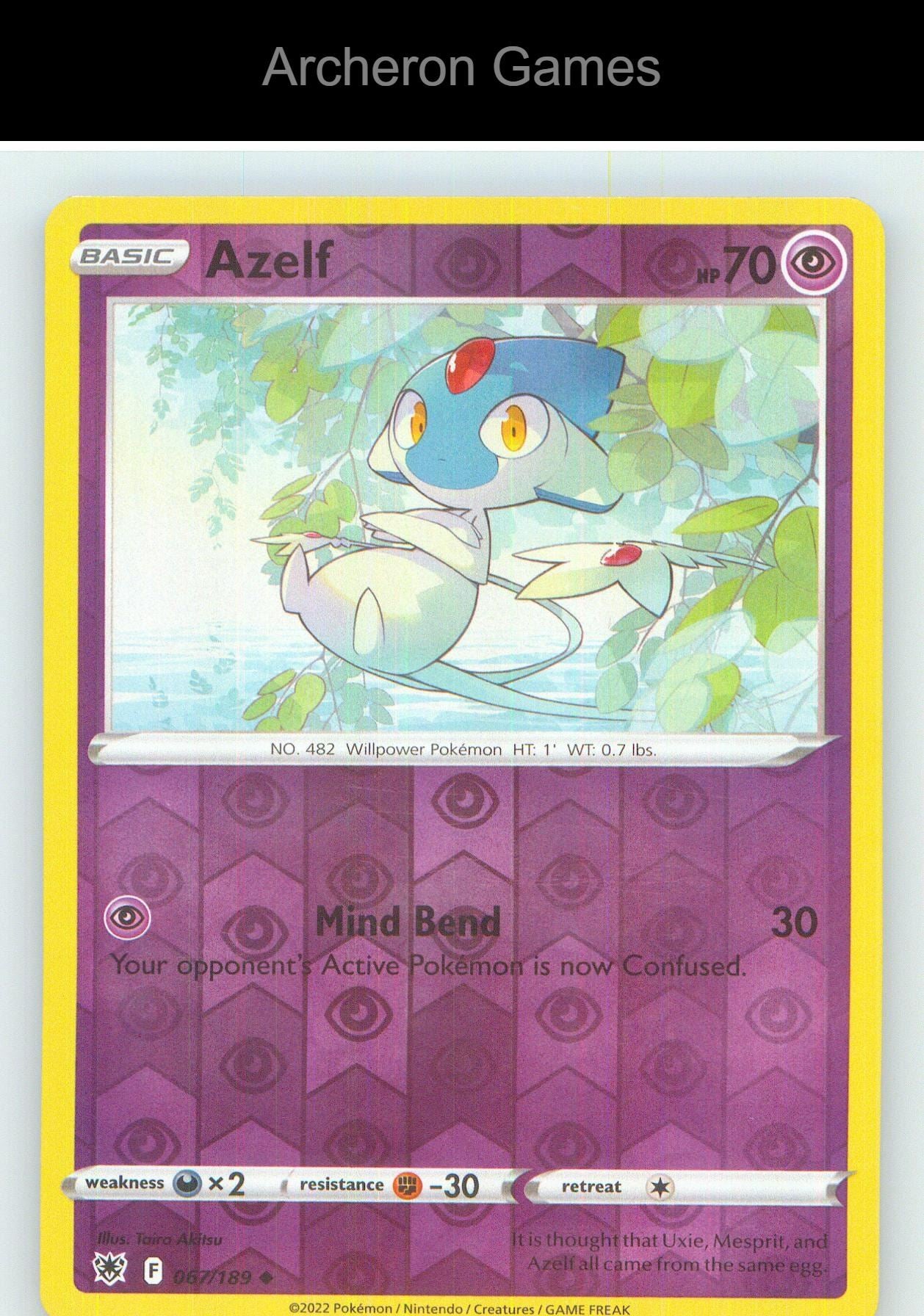 Pokemon Card Azelf ASR 067/189 UC Astral Radiance Reverse Holo