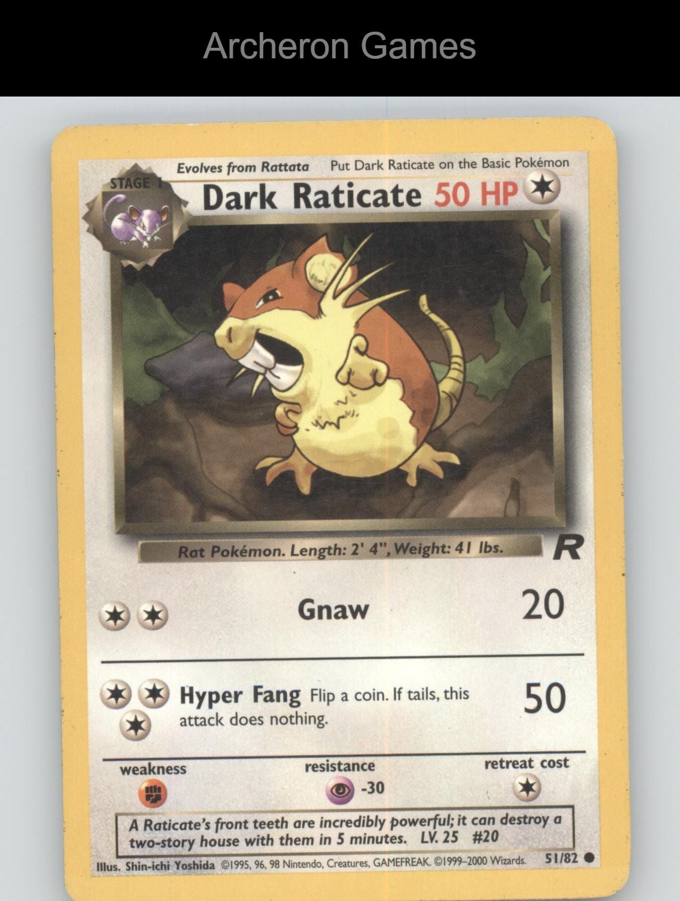 Pokemon Card Dark Raticate TR 51/82 C Team Rocket Unlimited