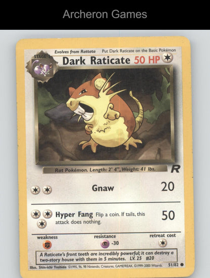 Pokemon Card Dark Raticate TR 51/82 C Team Rocket Unlimited