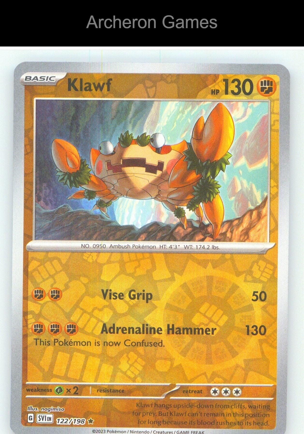 Pokemon Card Klawf SVI 122/198 R Scarlet & Violet Reverse Holo