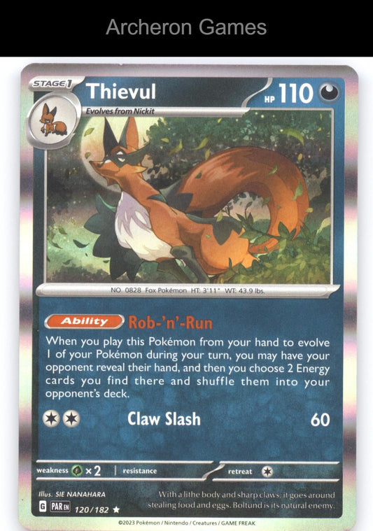 Pokemon Card Thievul PAR 120/182 R Paradox Rift Holo