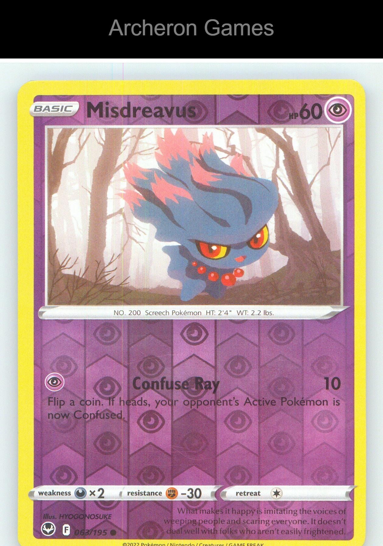 Pokemon Card Misdreavus SIT 063/195 C Silver Tempest Reverse Holo