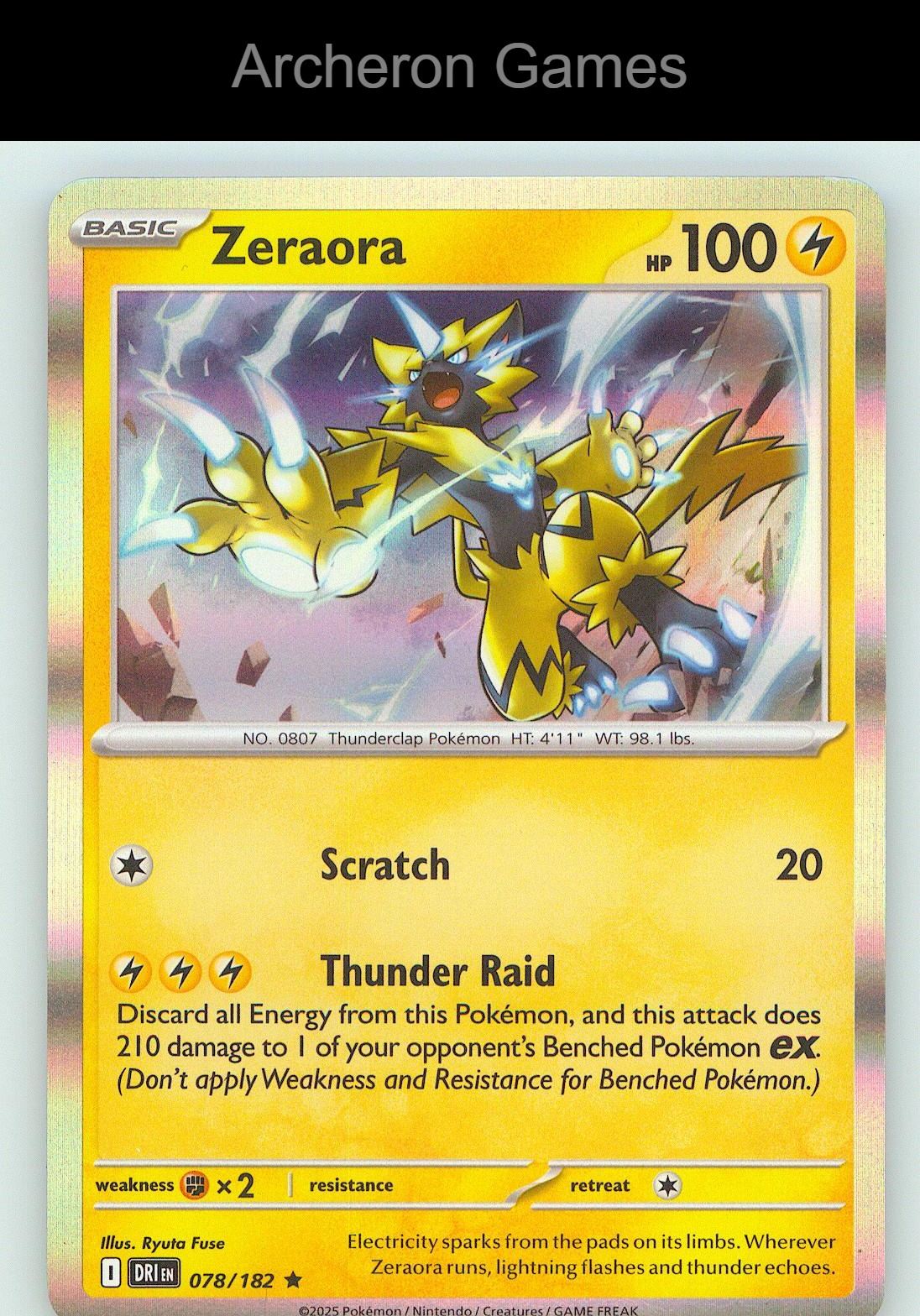 Pokemon Card Zeraora DRI 078/182 R Destined Rivals Holo