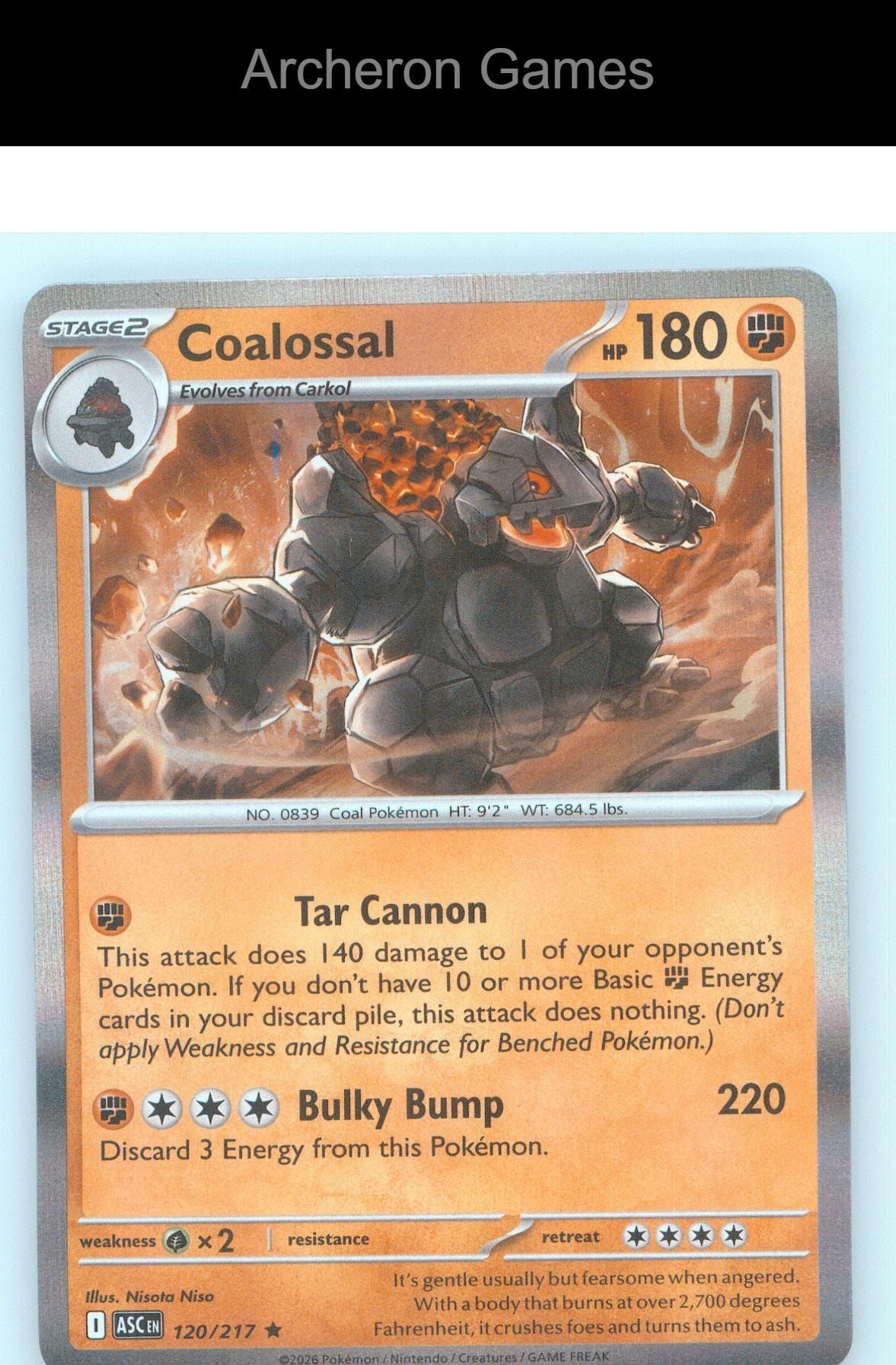 Pokemon Card Coalossal ASC 120/217 R Ascended Heroes Holo