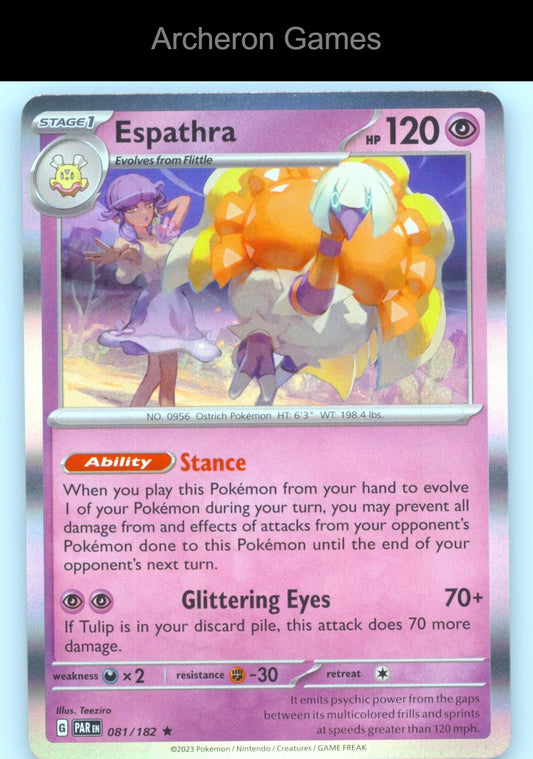 Pokemon Card Espathra PAR 081/182 R Paradox Rift Holo