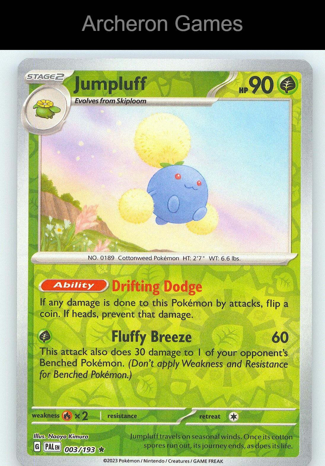 Pokemon Card Jumpluff PAL 003/193 R Paldea Evolved Reverse Holo