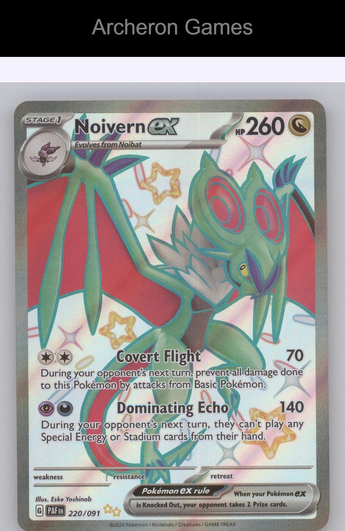 Pokemon Card Noivern ex PAF 220/091 Shiny Ultra Rare Paldean Fates Holo