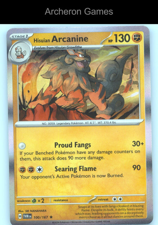 Pokemon Card Hisuian Arcanine TWM 100/167 R Twilight Masquerade Holo