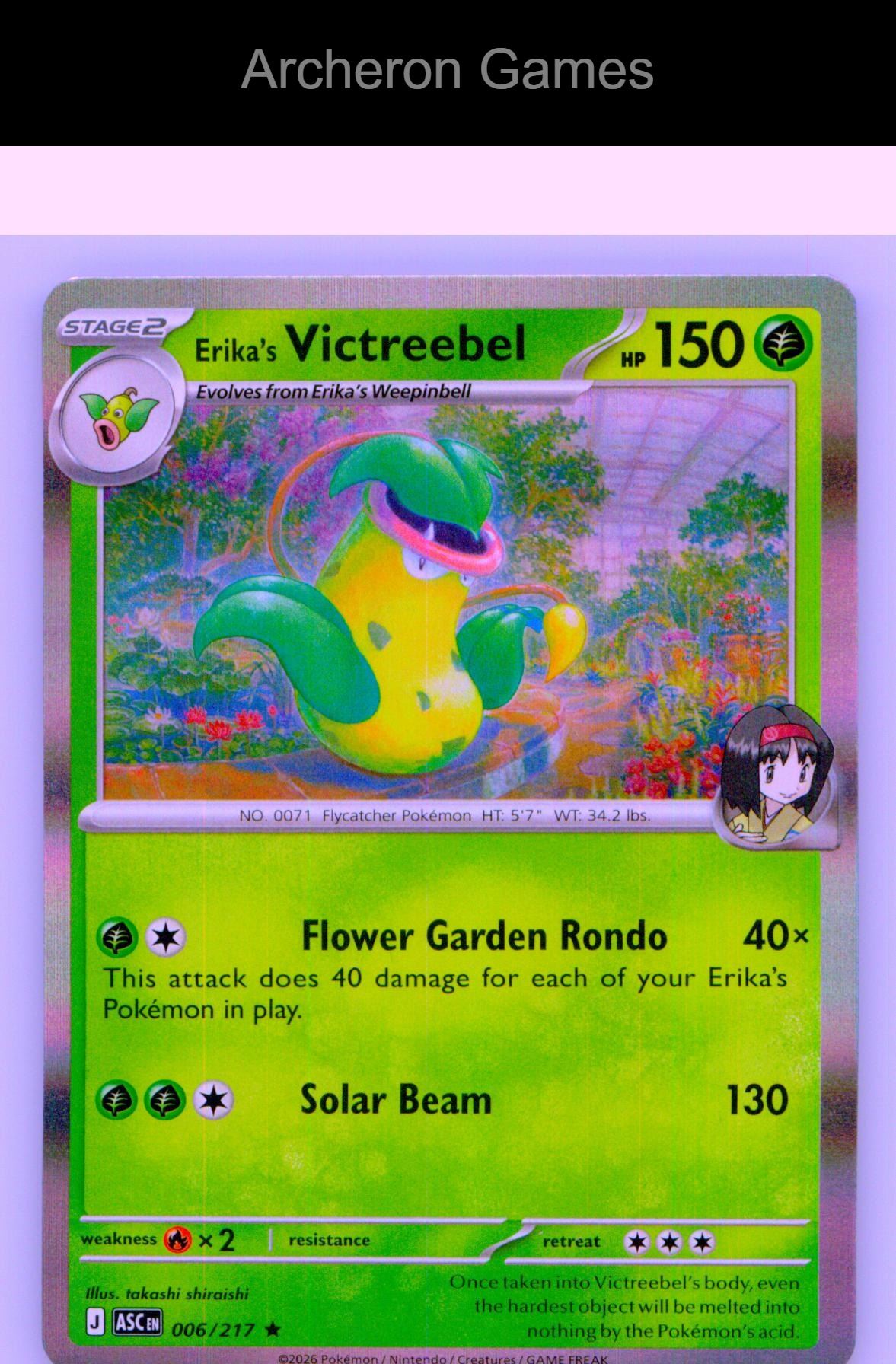 Pokemon Card Erika's Victreebel ASC 006/217 R Ascended Heroes Holo