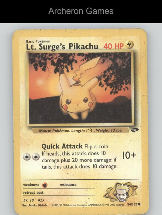 Pokemon Card Lt. Surge's Pikachu G2 84/132 C Gym Challenge Unlimited
