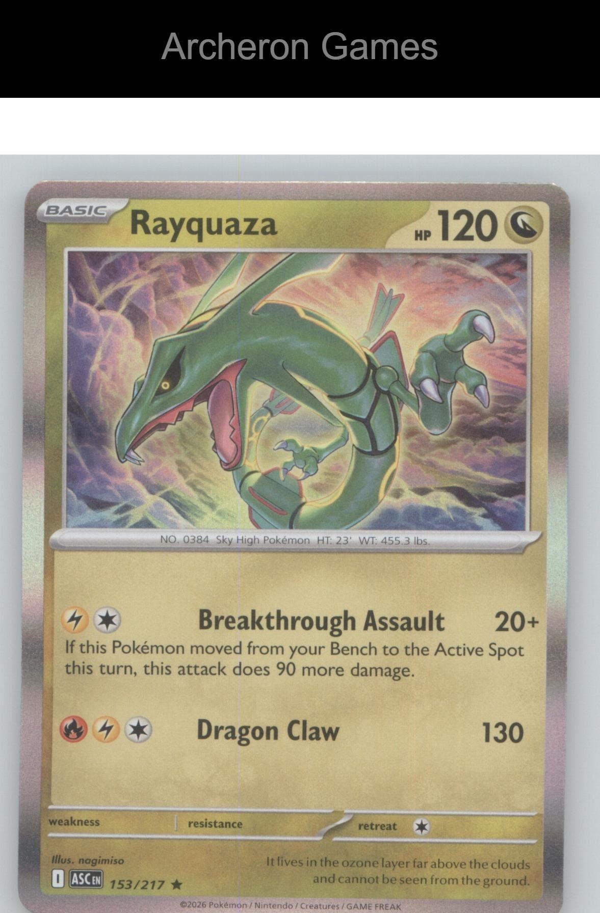 Pokemon Card Rayquaza ASC 153/217 R Ascended Heroes Holo