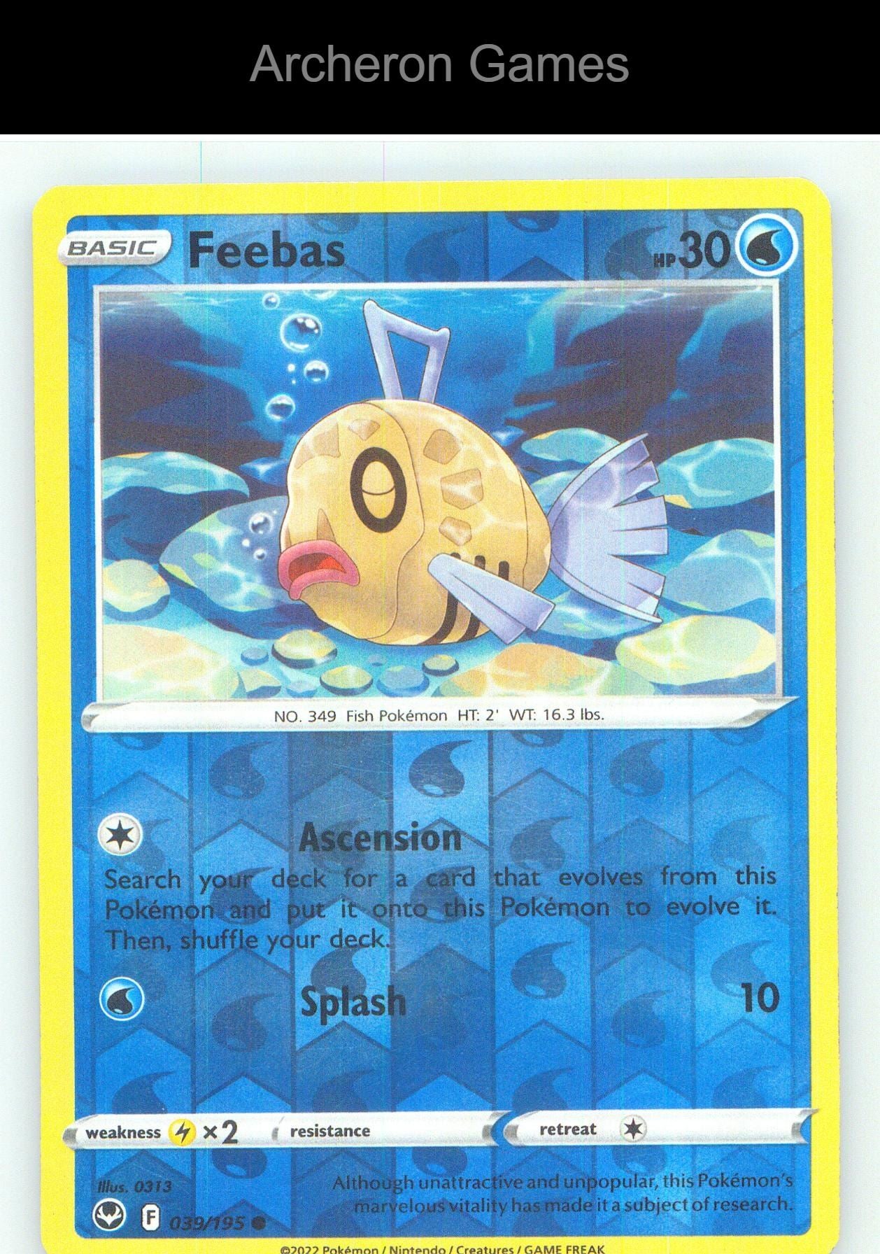 Pokemon Card Feebas SIT 039/195 C Silver Tempest Reverse Holo