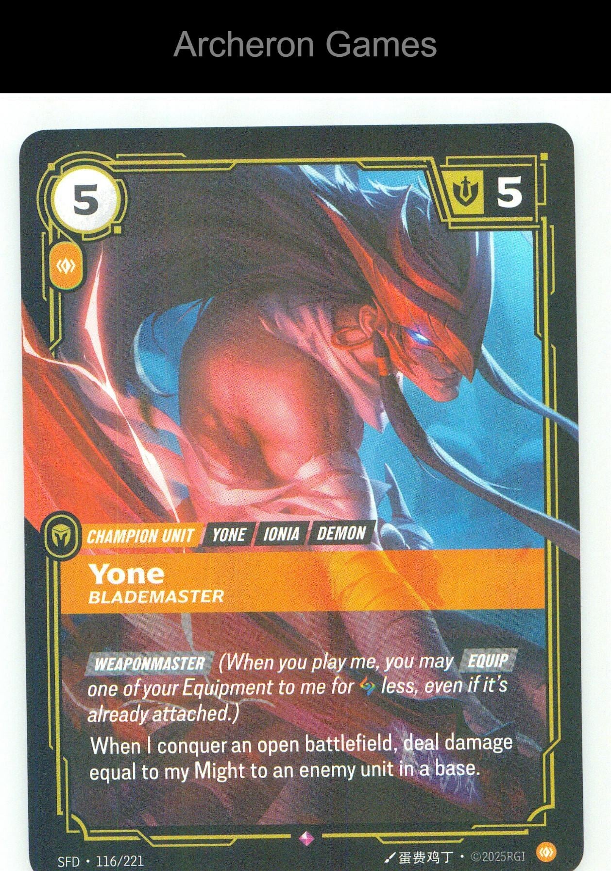 Yone - Blademaster SFD 116/221 R Spiritforged Riftbound Card Foil