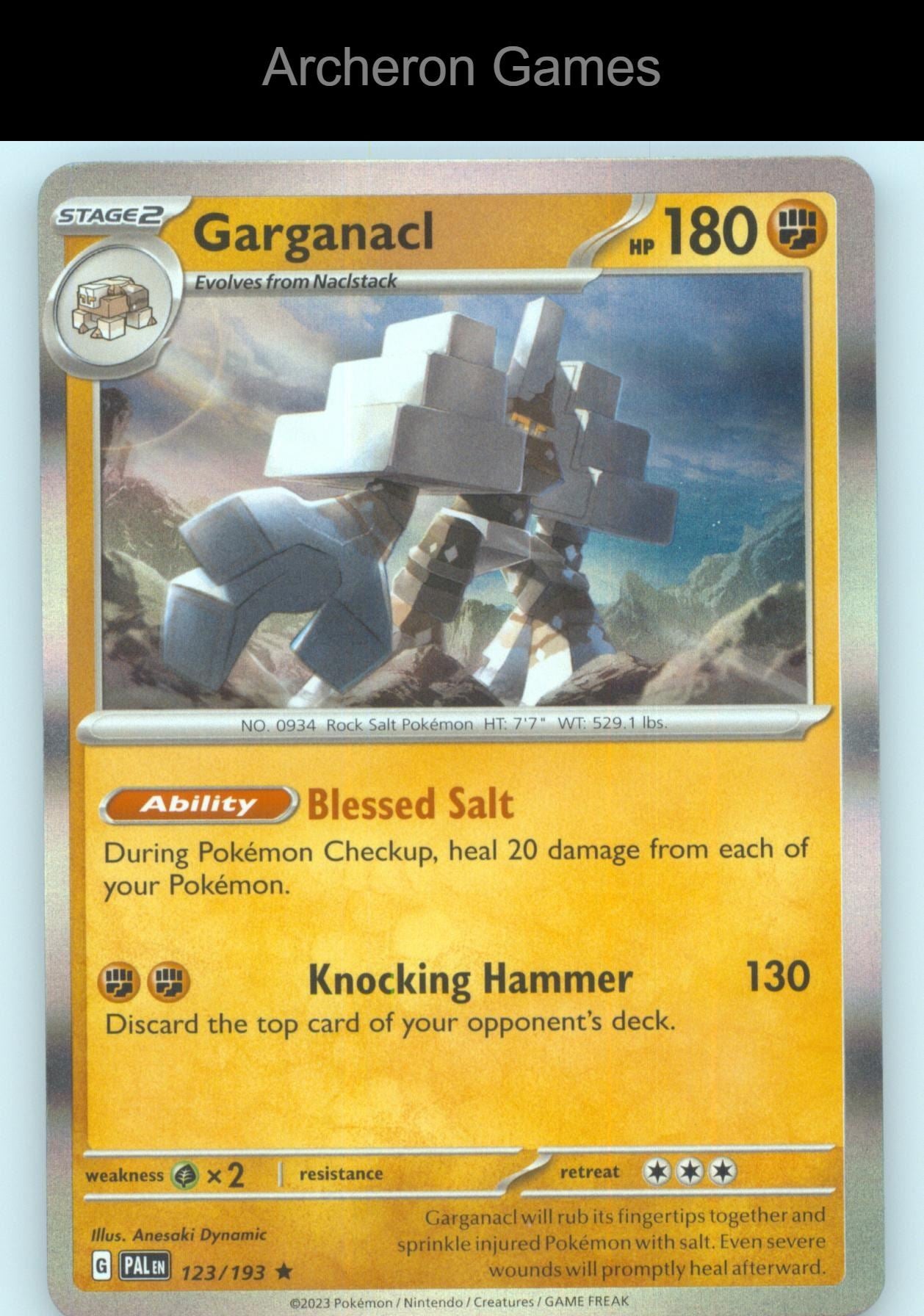 Pokemon Card Garganacl PAL 123/193 R Paldea Evolved Holo