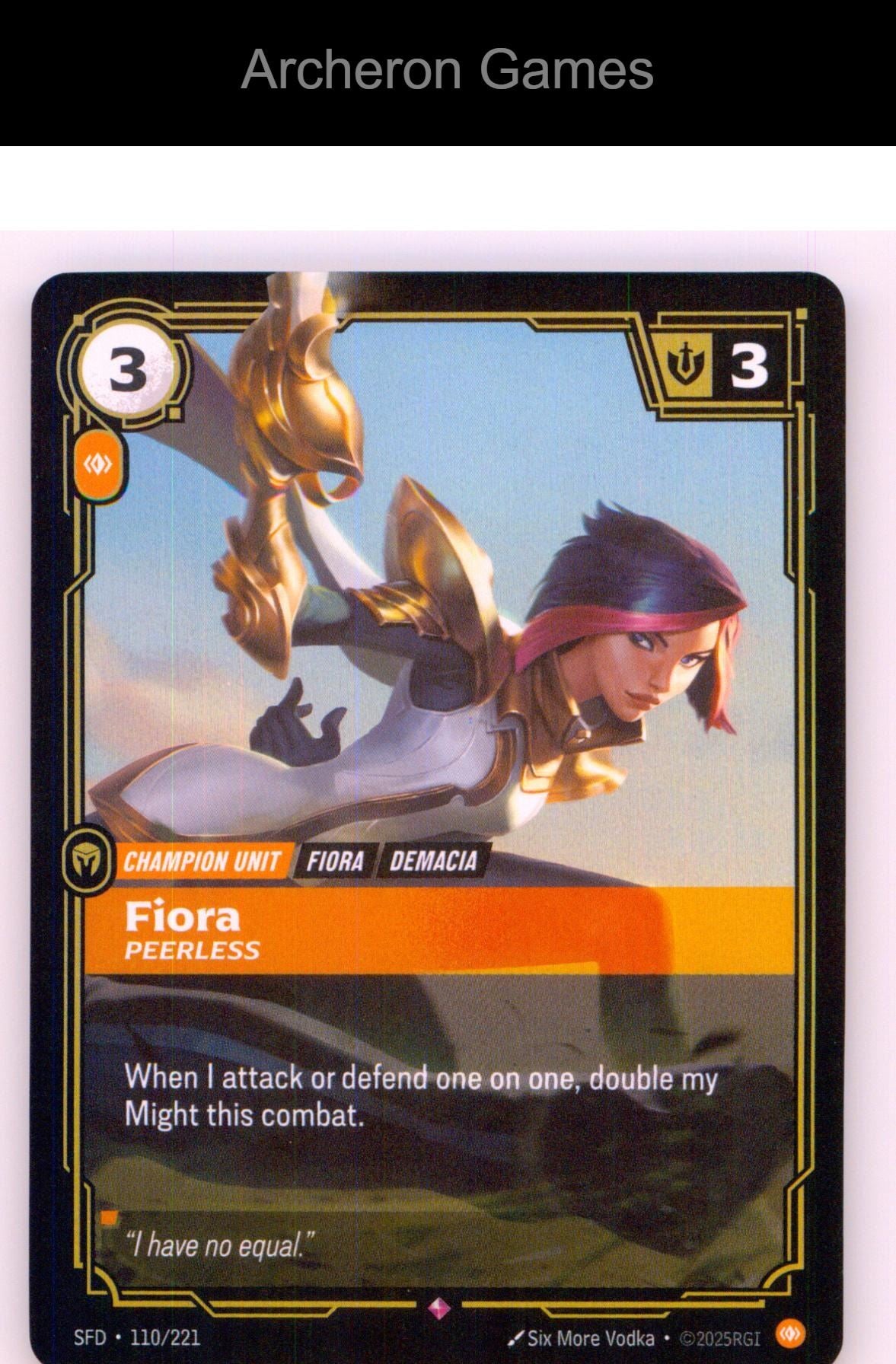 Fiora - Peerless SFD 110/221 R Spiritforged Riftbound Card