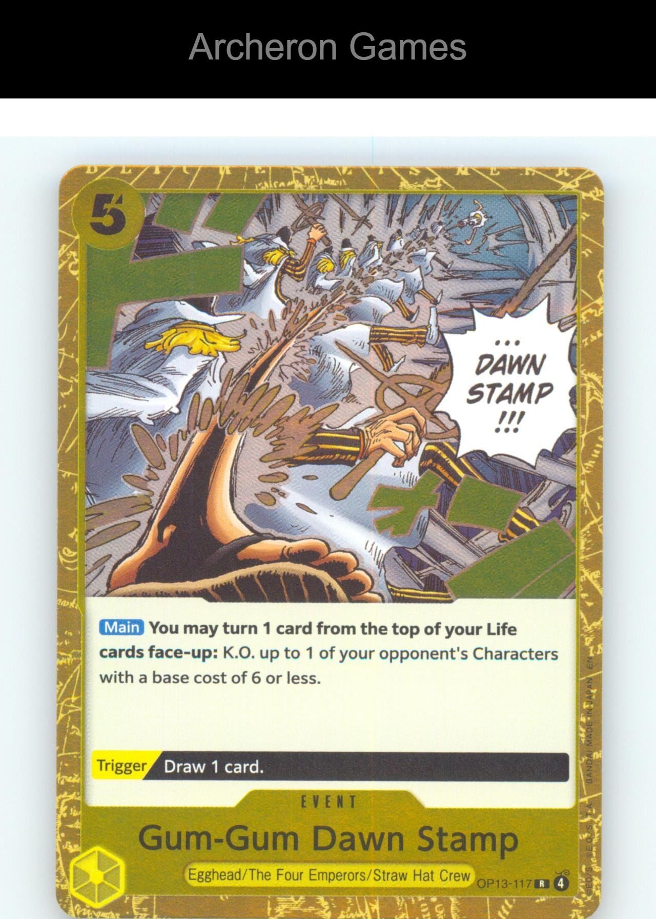 Gum-Gum Dawn Stamp OP13-117 R One Piece Card NM/EX+ Foil