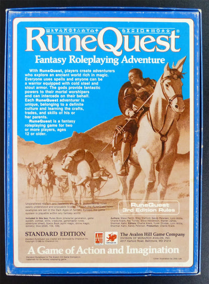 RuneQuest Fantasy Roleplaying Adventure Standard Edition - Avalon Hill Games #278