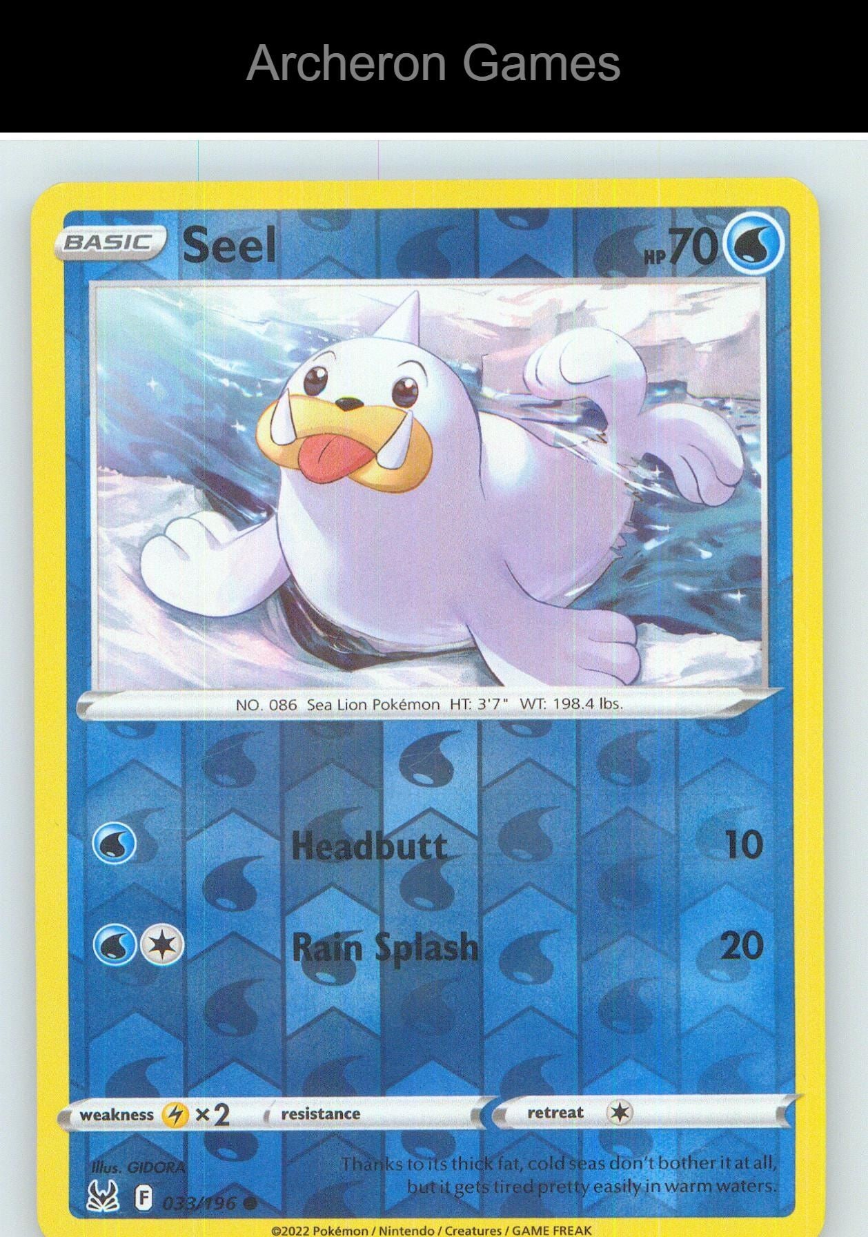 Pokemon Card Seel LOR 033/196 C Lost Origin Reverse Holo