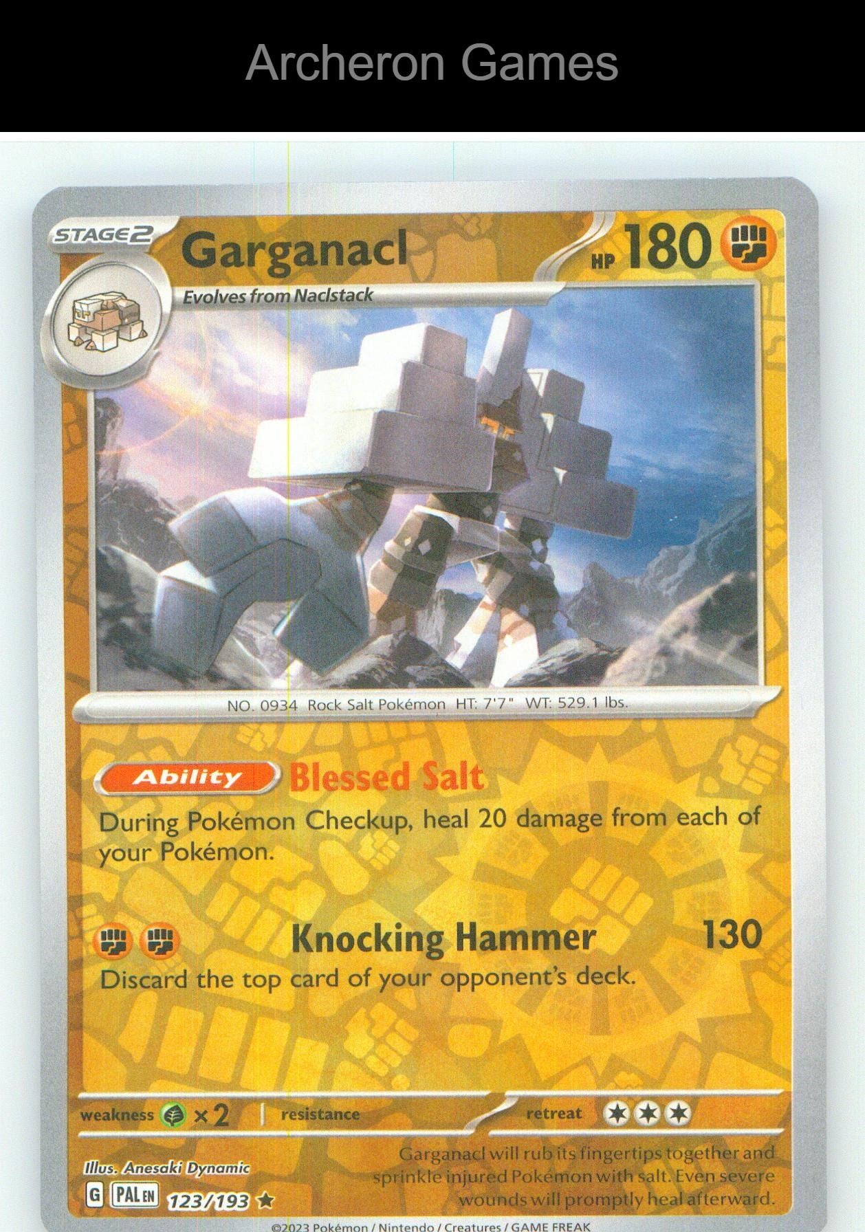 Pokemon Card Garganacl PAL 123/193 R Paldea Evolved Reverse Holo