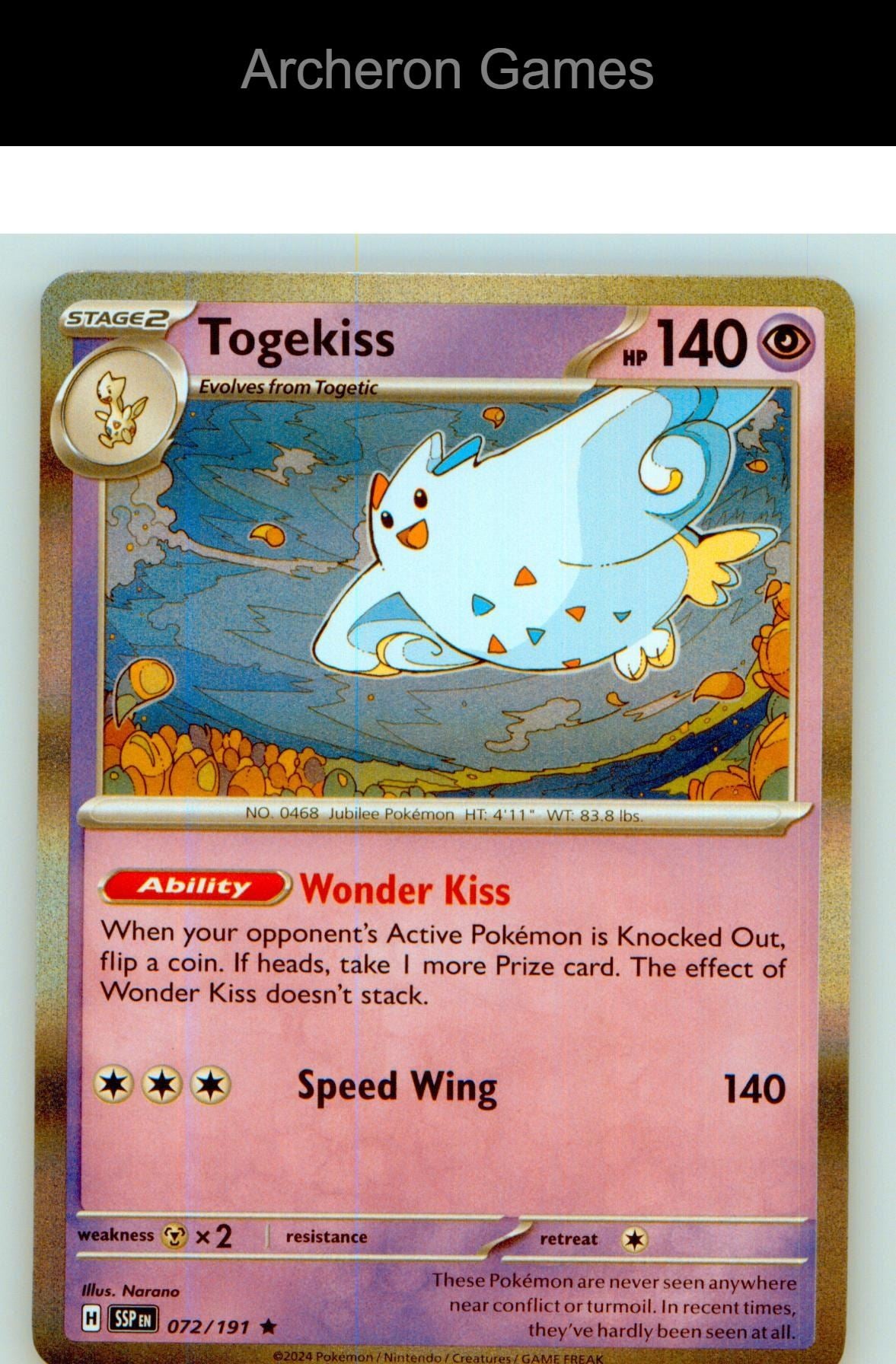 Pokemon Card Togekiss (Cosmos Holo) MCAP 072/191 Miscellaneous Cards & Products