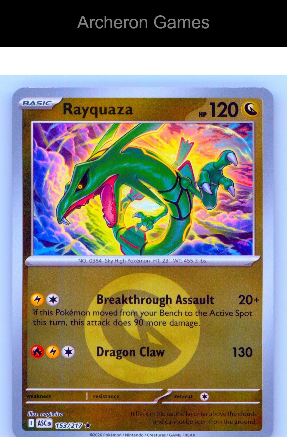 Pokemon Card Rayquaza (Energy Symbol Pattern) ASC 153/217  Reverse Holo