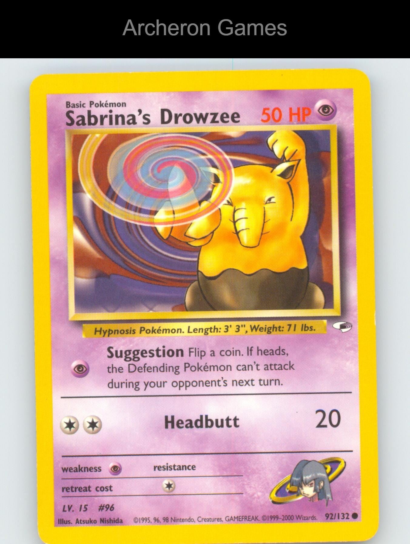 Pokemon Card Sabrina's Drowzee G1 92/132 C Gym Heroes Unlimited