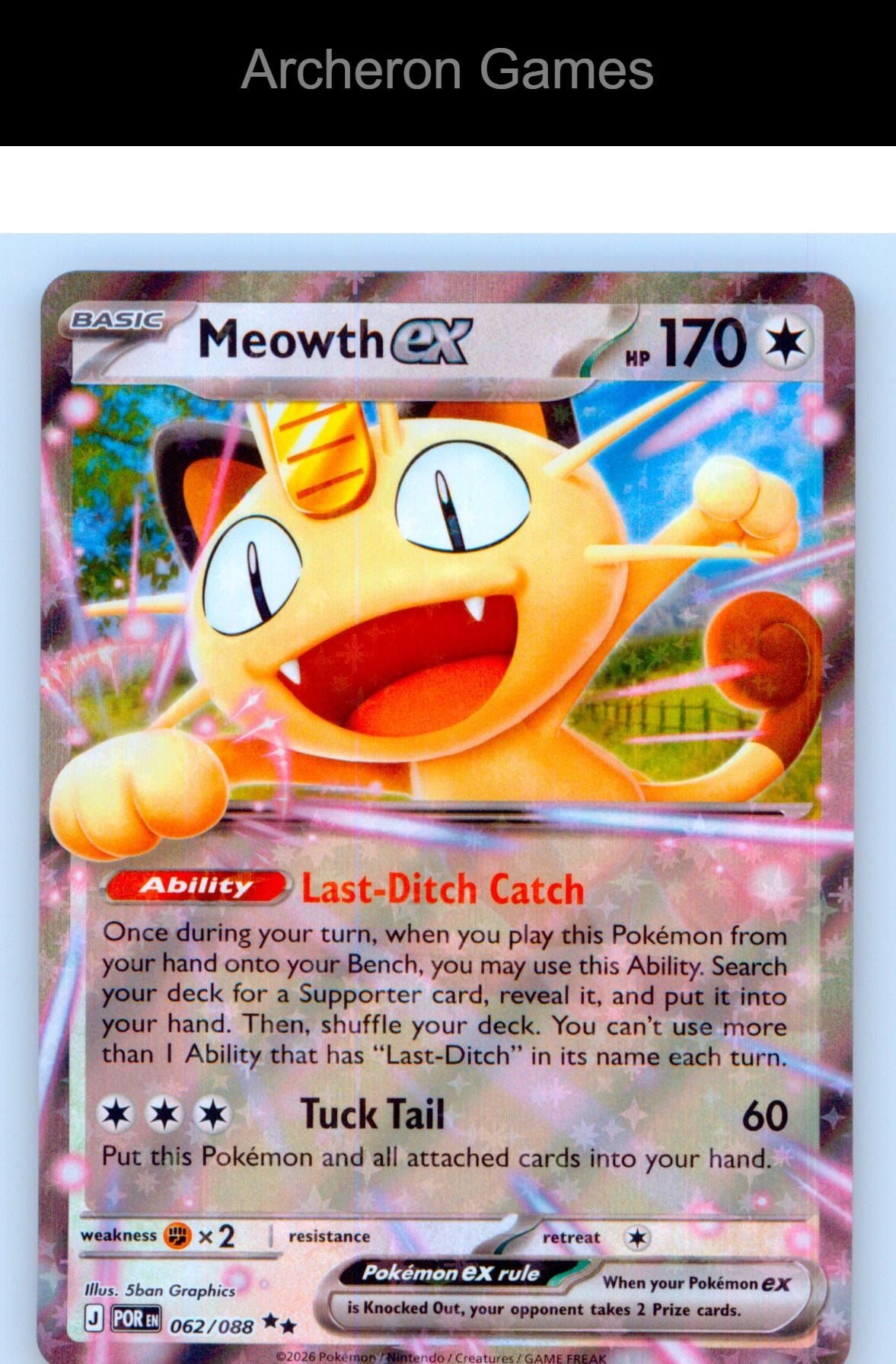 Pokemon Card Meowth ex ME03 062/088 Double Rare Perfect Order Holo