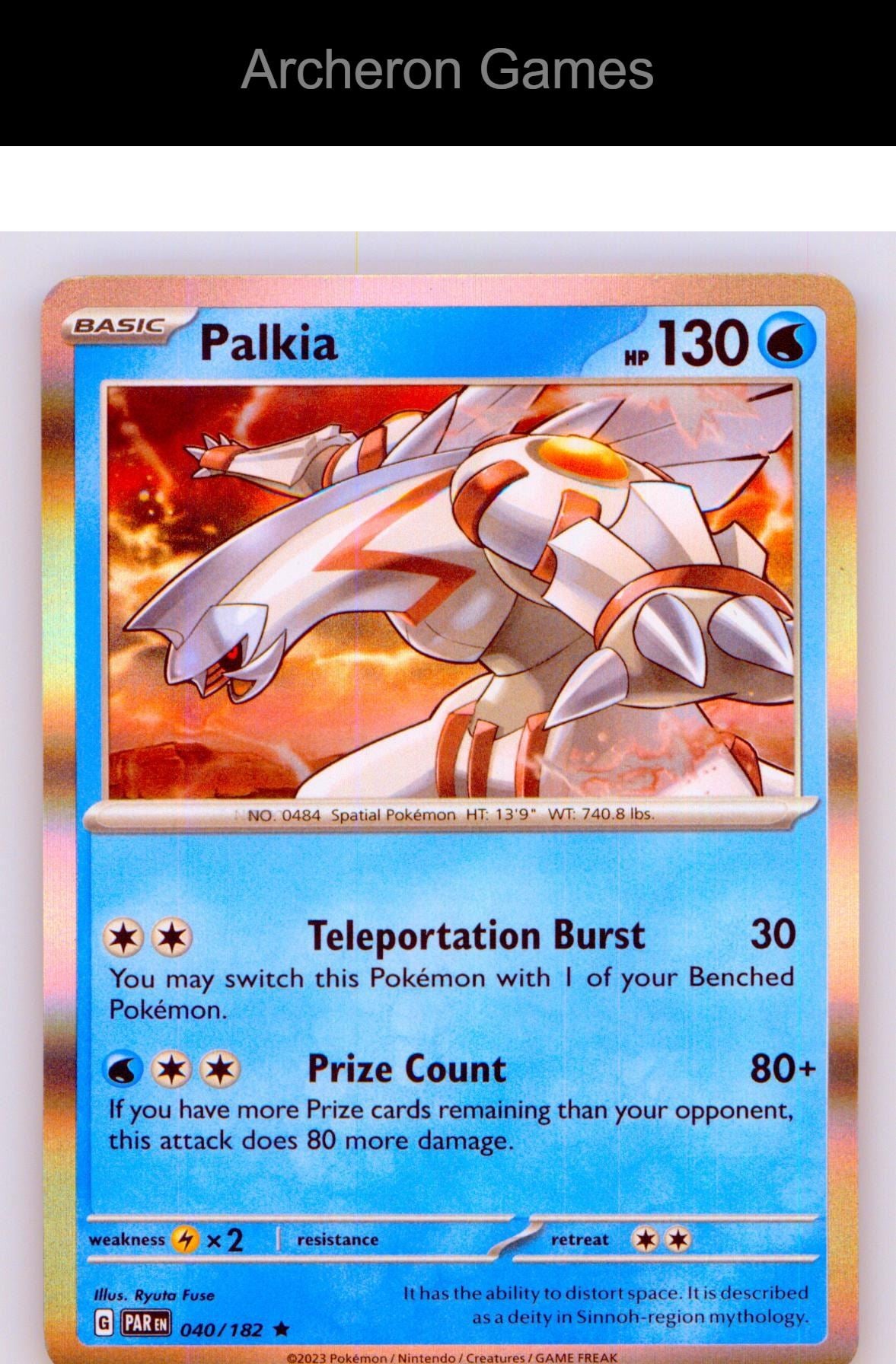 Pokemon Card Palkia PAR 040/182 R Paradox Rift Holo
