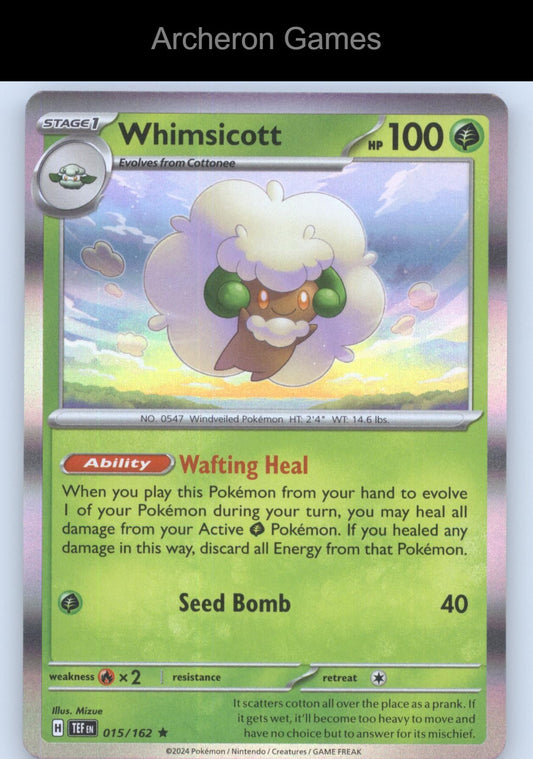 Pokemon Card Whimsicott TEF 015/162 R Temporal Forces Holo