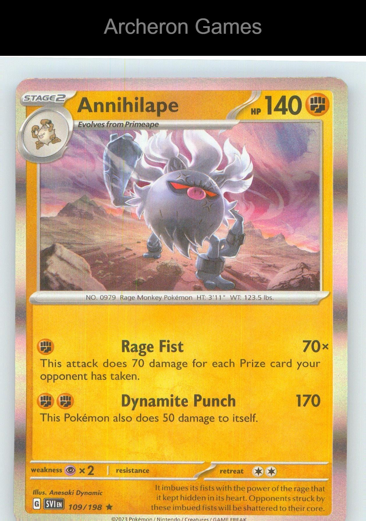 Pokemon Card Annihilape SVI 109/198 R Scarlet & Violet Holo