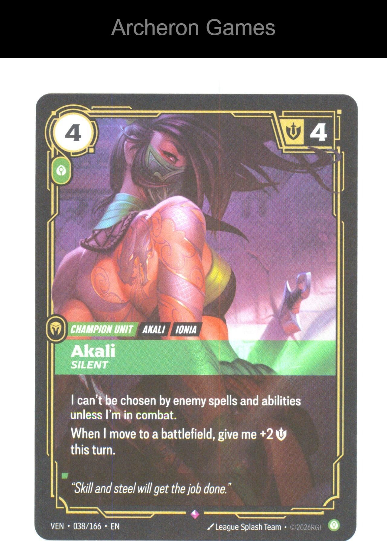 Akali - Silent VEN 038/166 R Vendetta Riftbound Card Foil