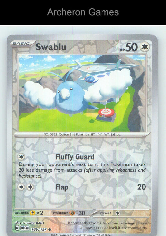 Pokemon Card Swablu OBF 169/197 C Obsidian Flames Reverse Holo