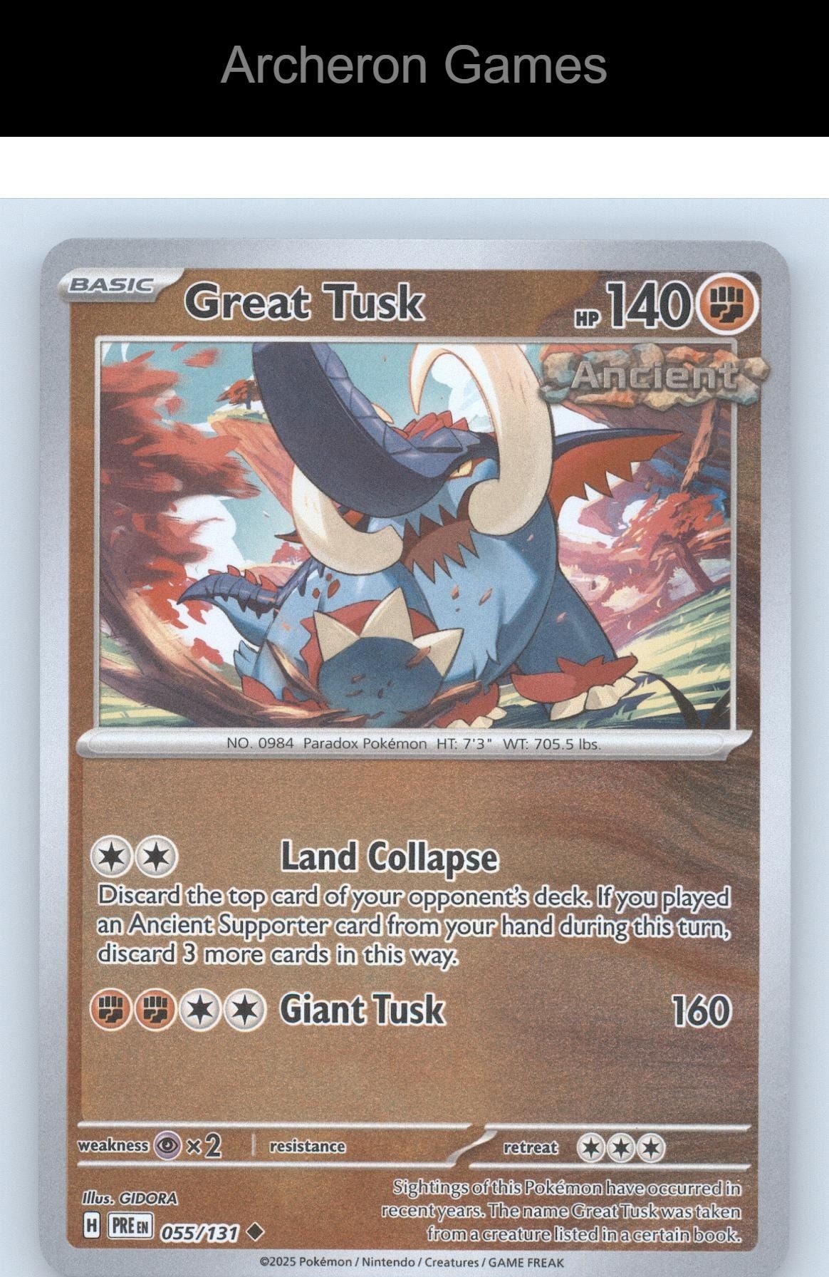 Pokemon Card Great Tusk PRE 055/131 UC Prismatic Evolutions Reverse Holo