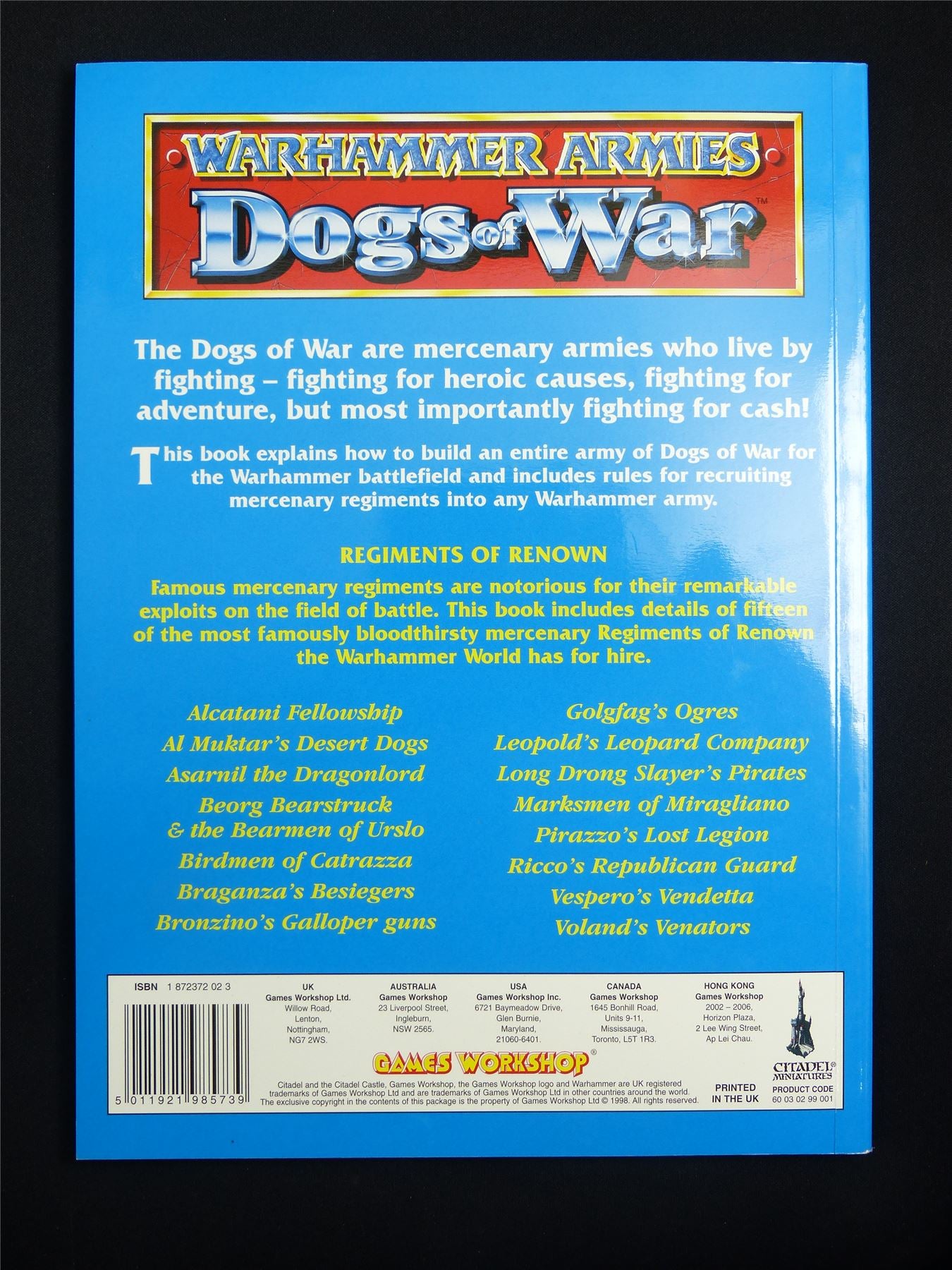 Warhammer Armies: Dogs of War 4th Edition Softback 1998 - Warhammer Old World #1GP