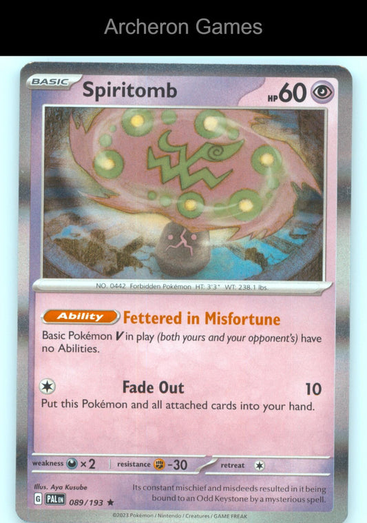 Pokemon Card Spiritomb PAL 089/193 R Paldea Evolved Holo