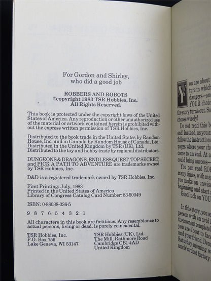 D&D Adventure Book: Robbers and Robots Endless Quest - Vintage Novel Softback #LO