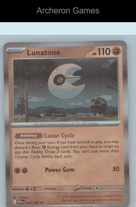 Pokemon Card Lunatone MEG 074/132 R Mega Evolution Holo