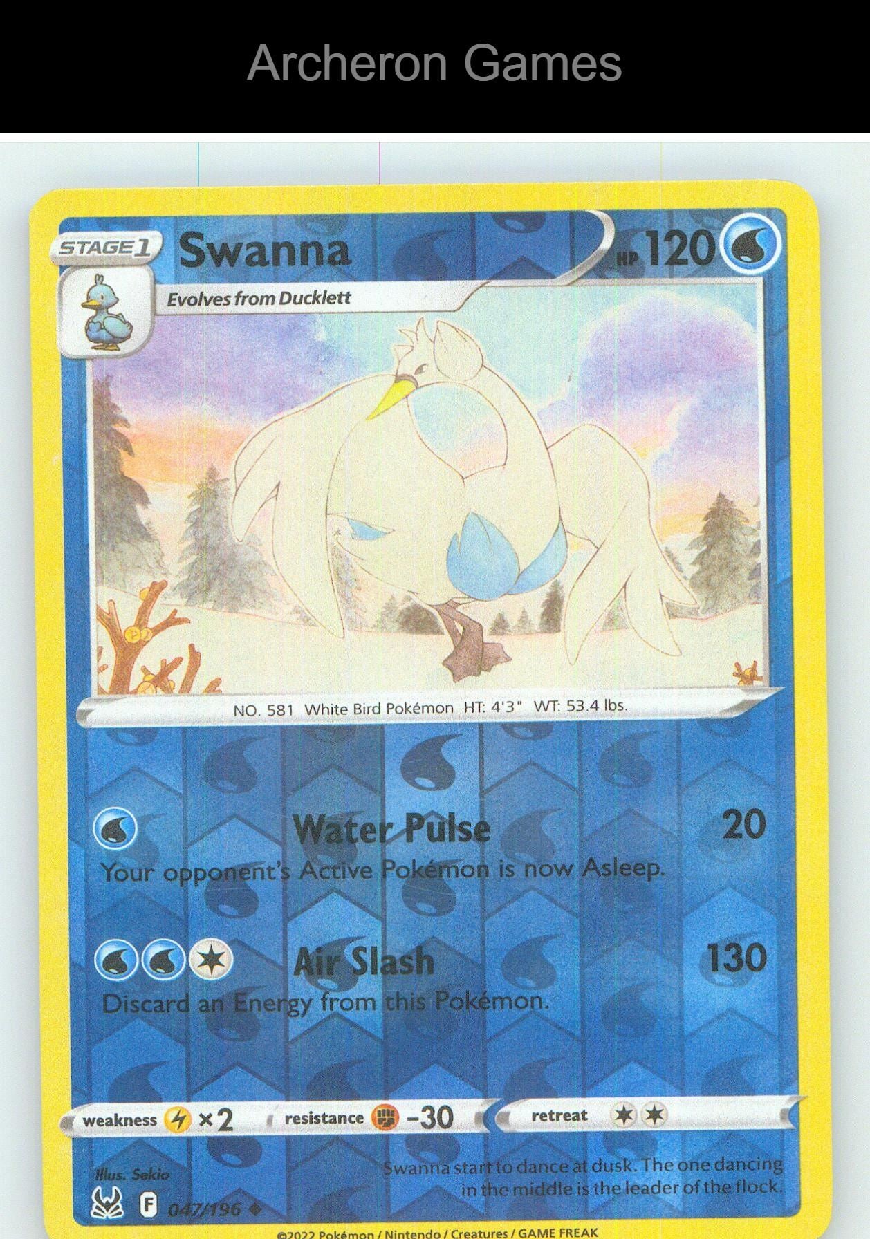 Pokemon Card Swanna LOR 047/196 UC Lost Origin Reverse Holo