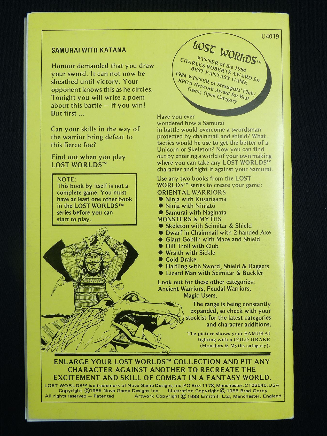 Lost Worlds Fantasy Combat Book: Samurai With Katana - Booklet #2TL