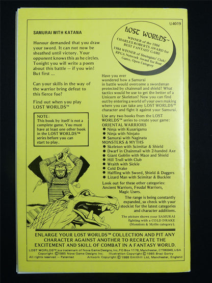 Lost Worlds Fantasy Combat Book: Samurai With Katana - Booklet #2TL