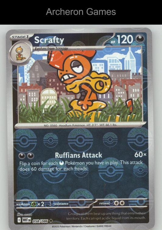 Pokemon Card Scrafty WHT 058/086 UC White Flare Reverse Holo