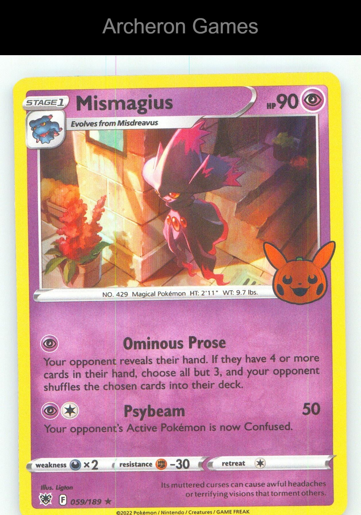 Pokemon Card Mismagius TTBB 059/189 HOLO P Trick or Trade BOOster
