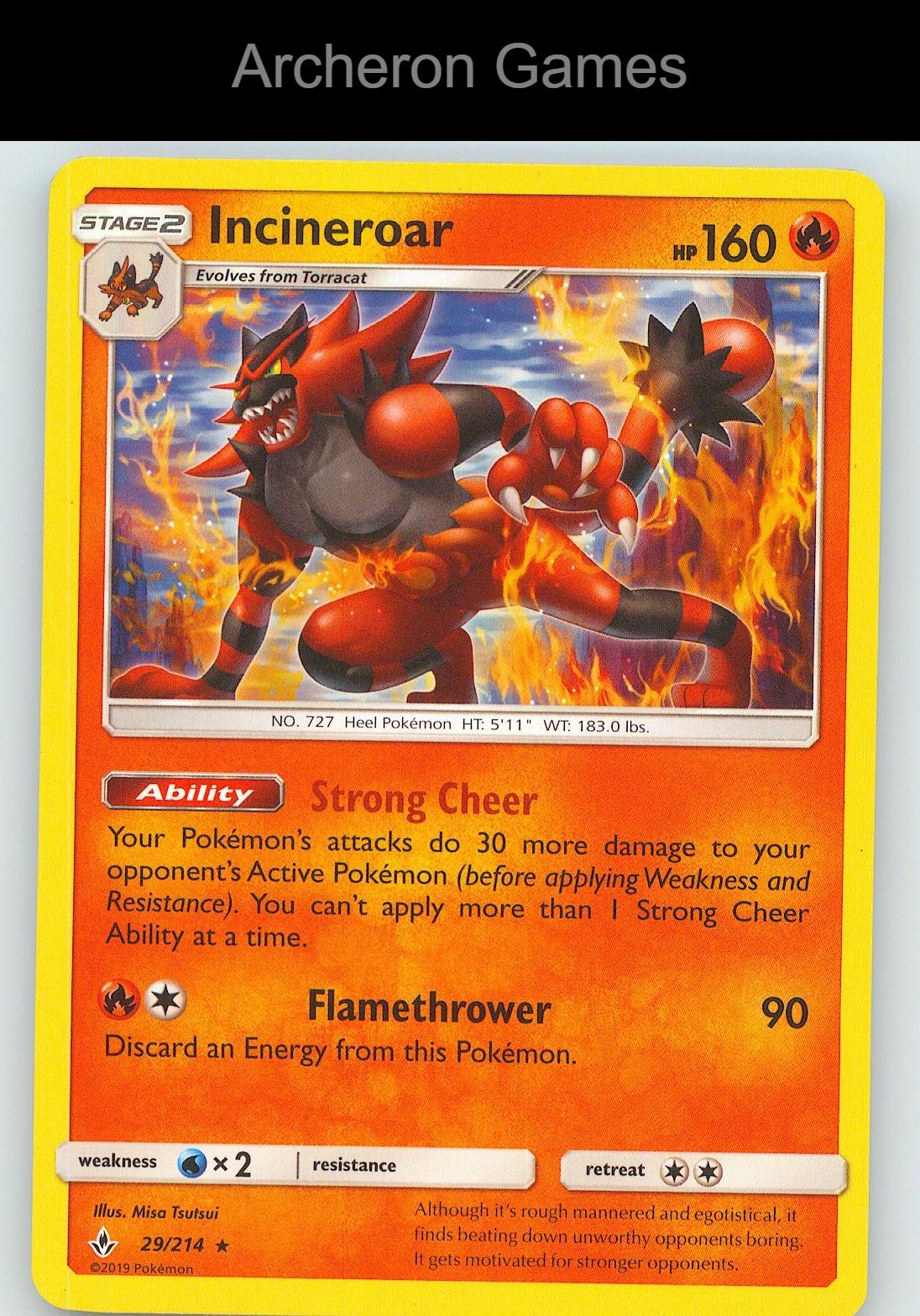 Pokemon Card Incineroar UNB 29/214 R Unbroken Bonds