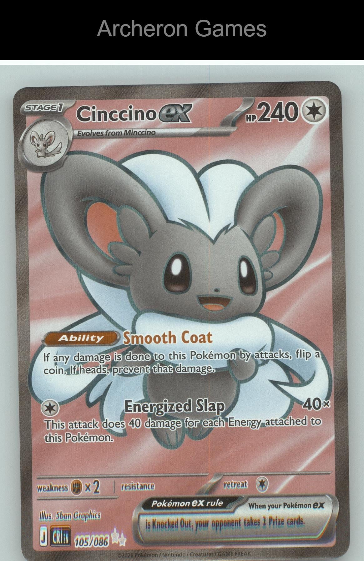Pokemon Card Cinccino ex ME04 105/086 Ultra Rare Chaos Rising Holo