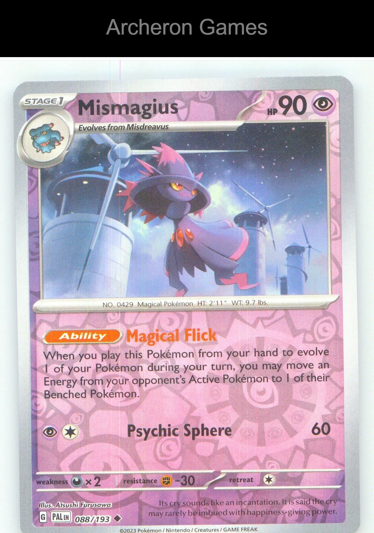 Pokemon Card Mismagius PAL 088/193 UC Paldea Evolved Reverse Holo