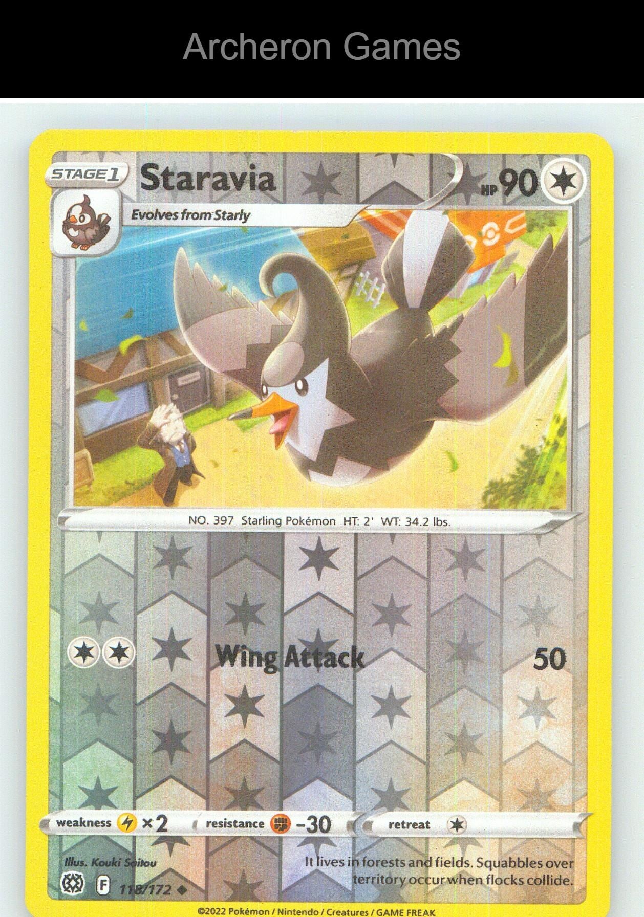 Pokemon Card Staravia BRS 118/172 UC Brilliant Stars Reverse Holo